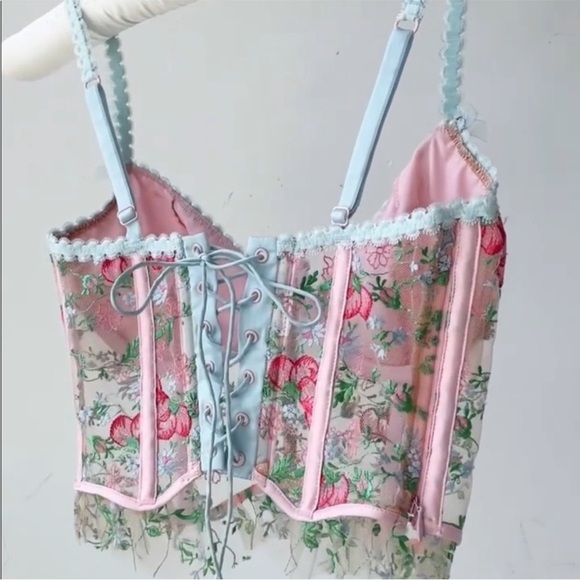 For love and lemons Floral Lace Bralette in Pink and Blue size M - Picture 6 of 8